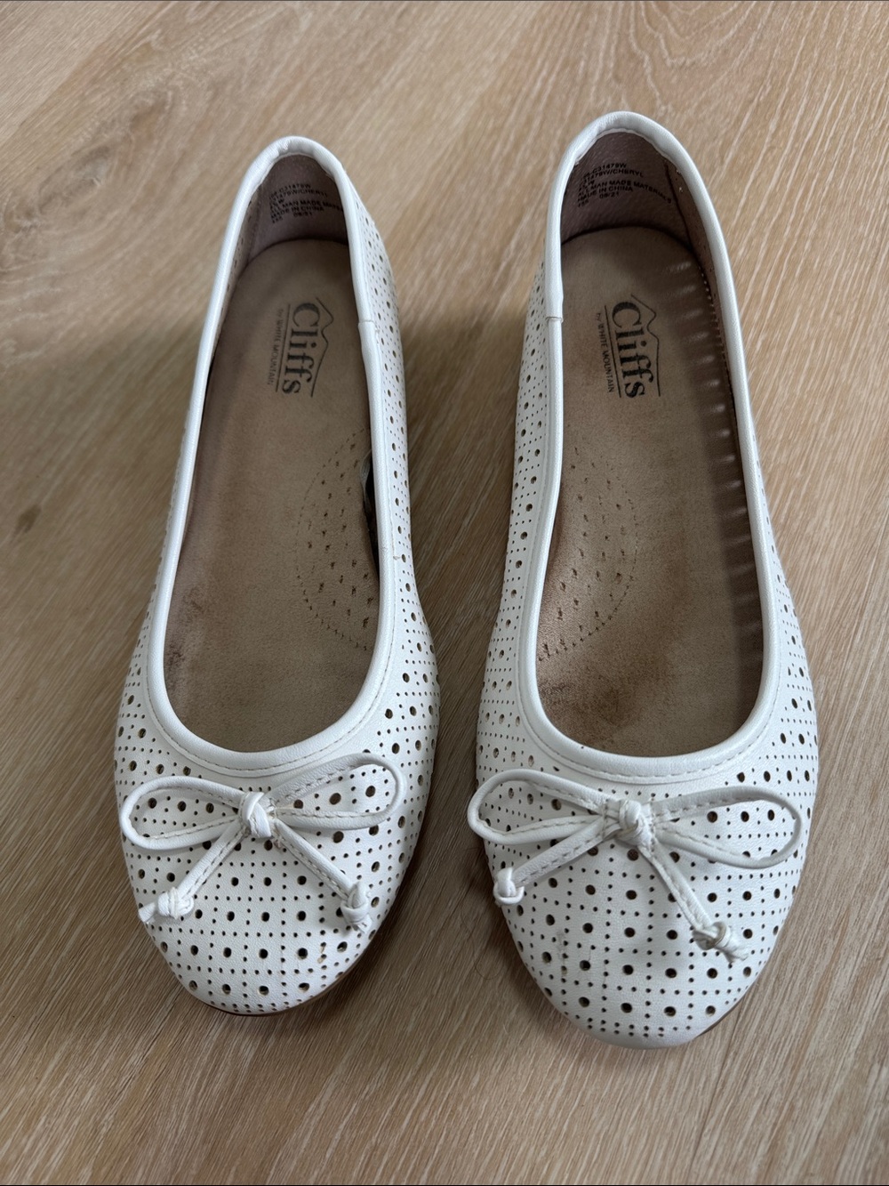 Cliffs by WHITE MOUNTAIN White Perforated Bow Ballet Flats